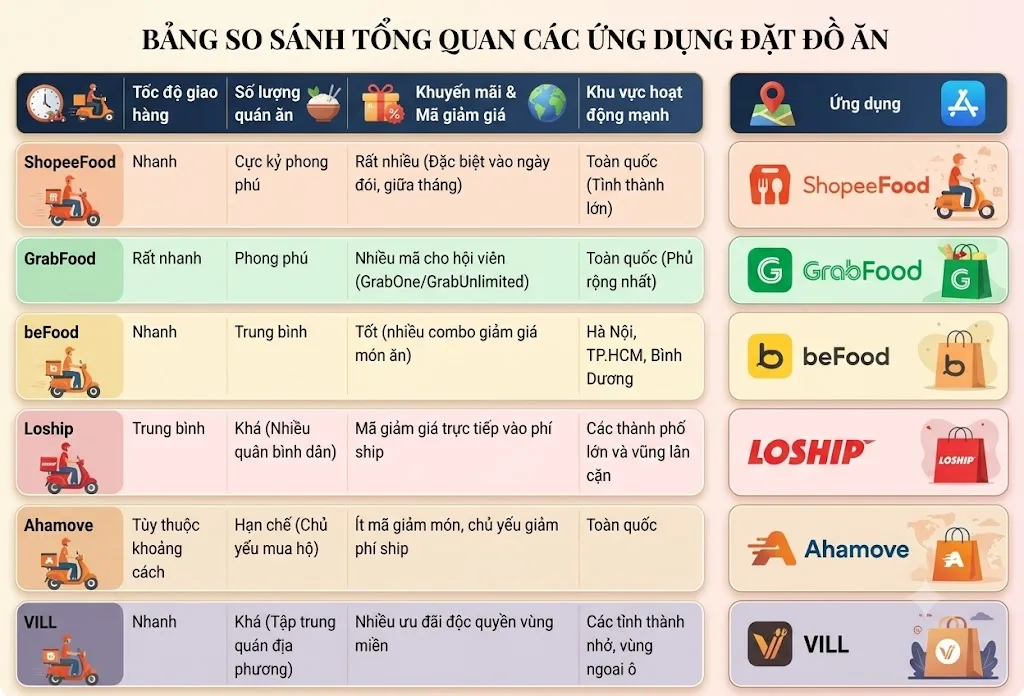 7 app đặt đồ ăn được dùng nhiều nhất Việt Nam