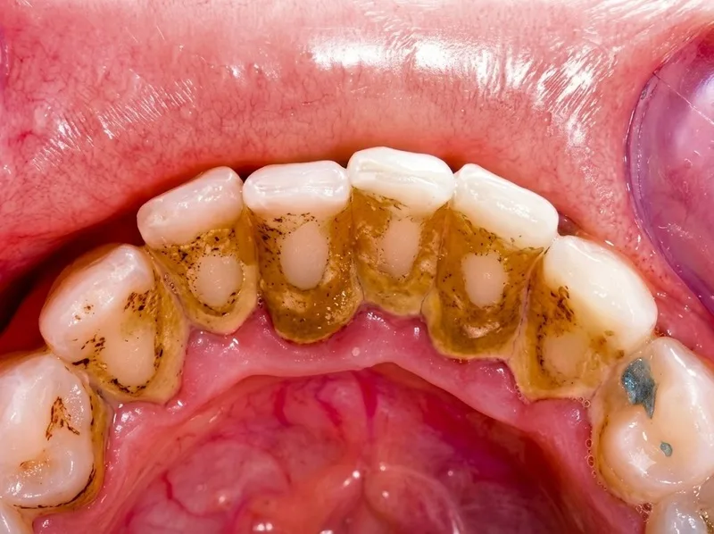 Mảng bám vi khuẩn tích tụ quanh chân răng có thể gây viêm và chảy máu nướu.