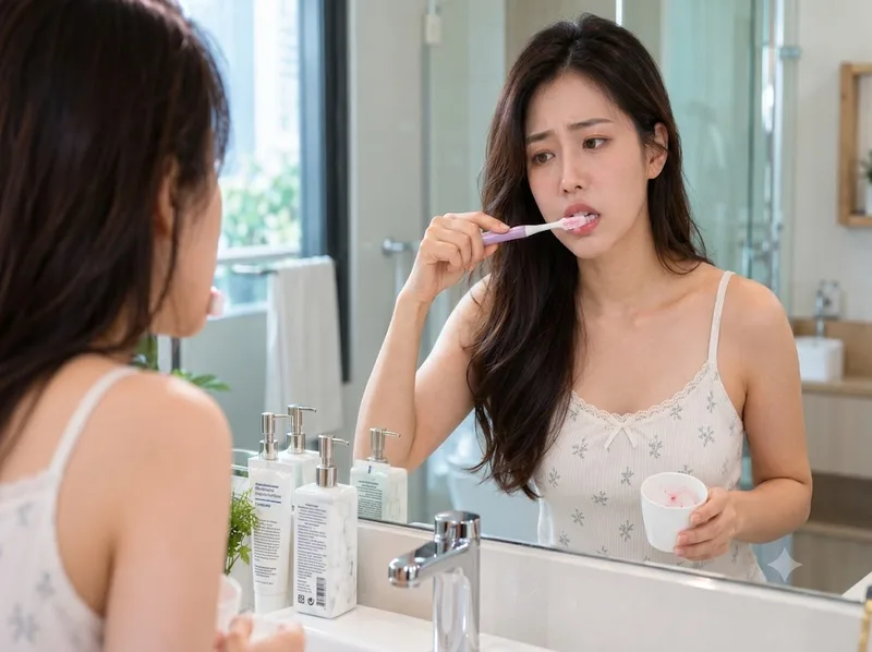 Chải răng quá mạnh hoặc dùng chỉ sai cách có thể làm nướu tổn thương.