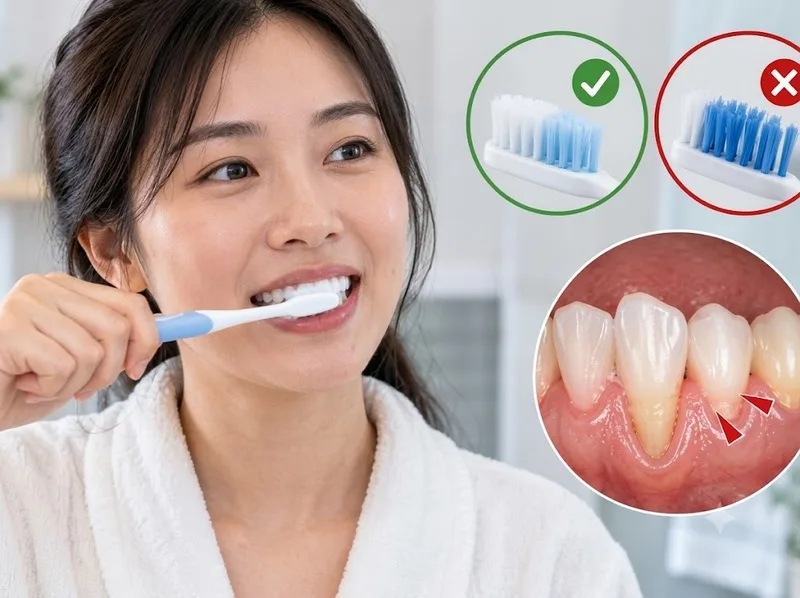Chải răng nhẹ bằng bàn chải mềm giúp hạn chế tổn thương nướu.
